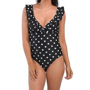 NWT T Thari Women's Polka Dot Ruffle Surplice One-piece Swimsuit